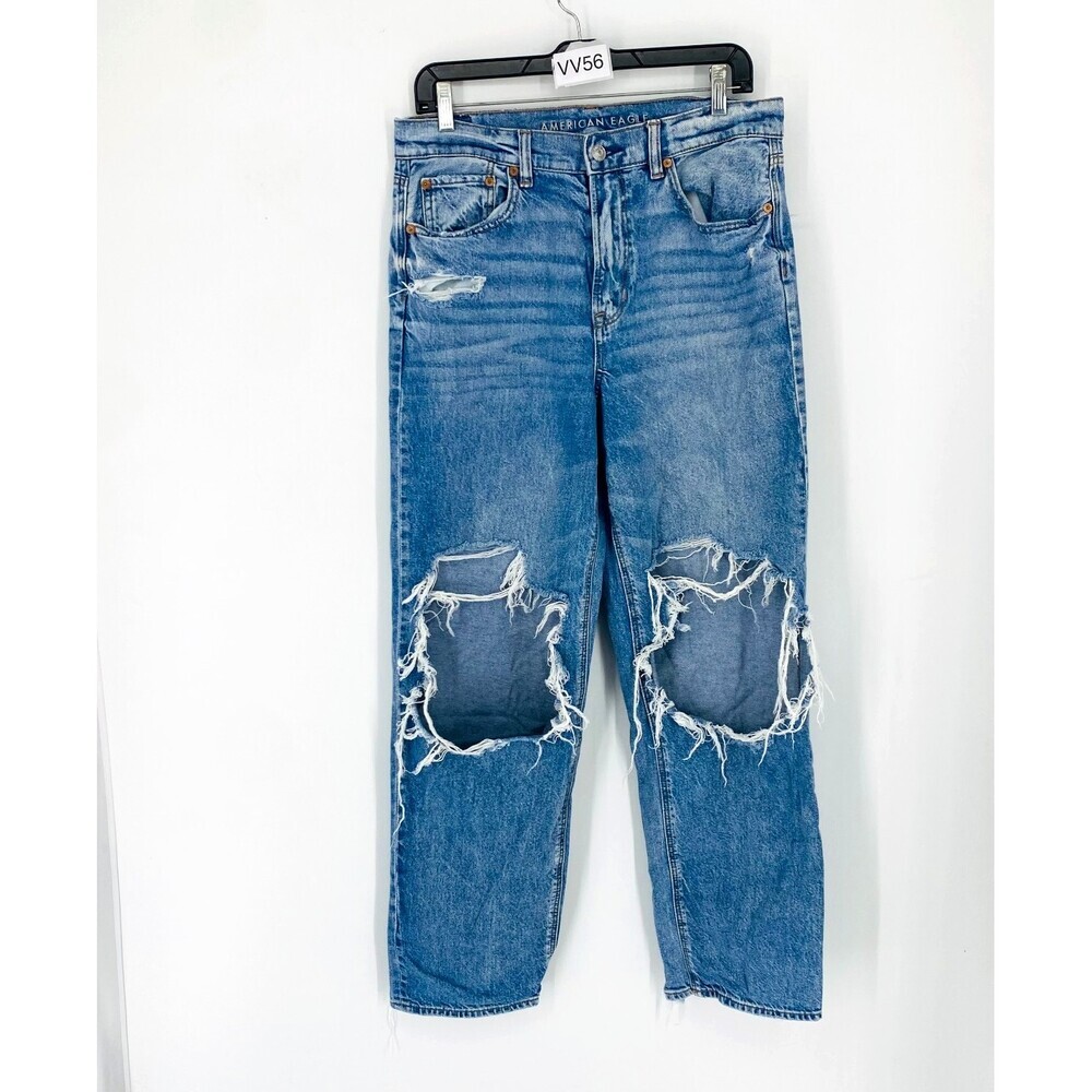American Eagle Medium Wash Hloly Distressed Straight Leg Stridgid Jeans Size 10